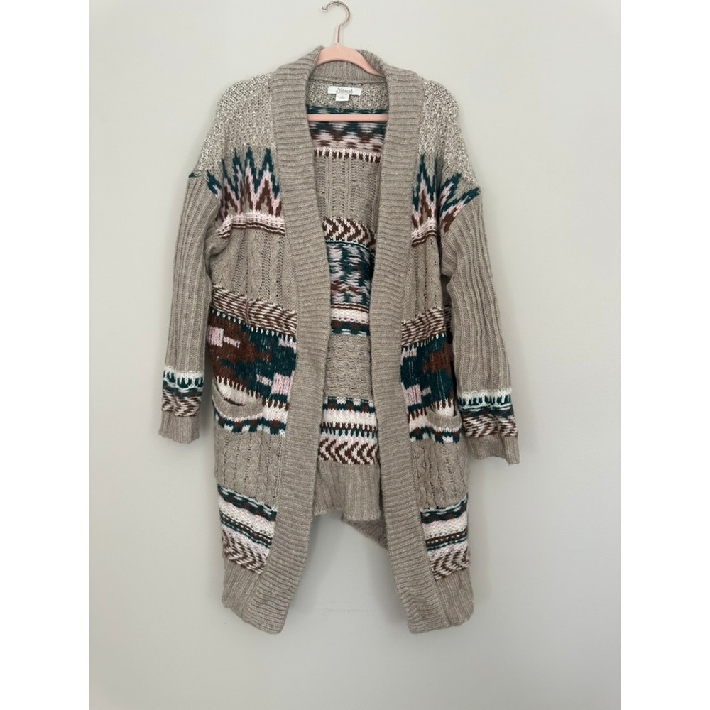Natural Reflections Womens Fair Isle Cable Knit Open Front Cardigan Sweater  M